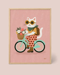 Affiche Chat à Vélo Fleuri