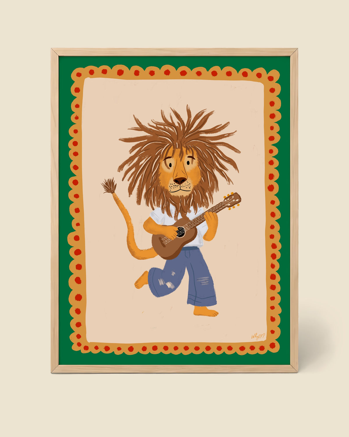 Reggae Lion Poster framed in a natural wood frame
