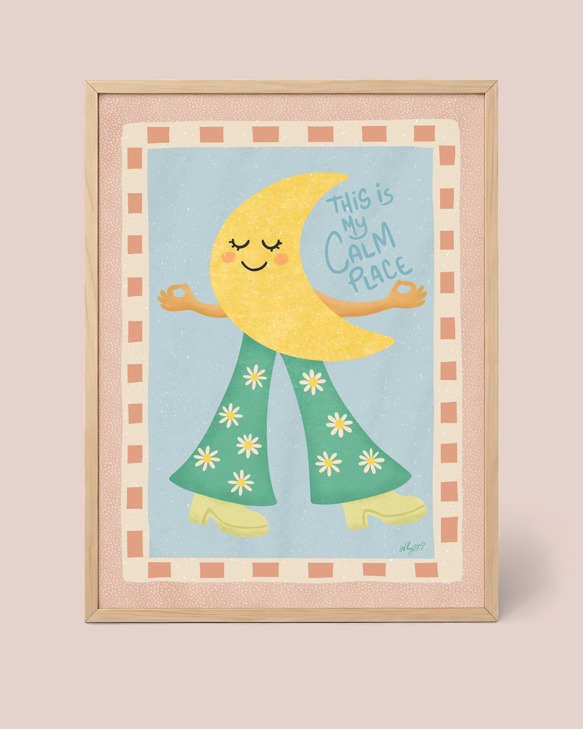 Moon And Stars Poster framed in a natural wood frame
