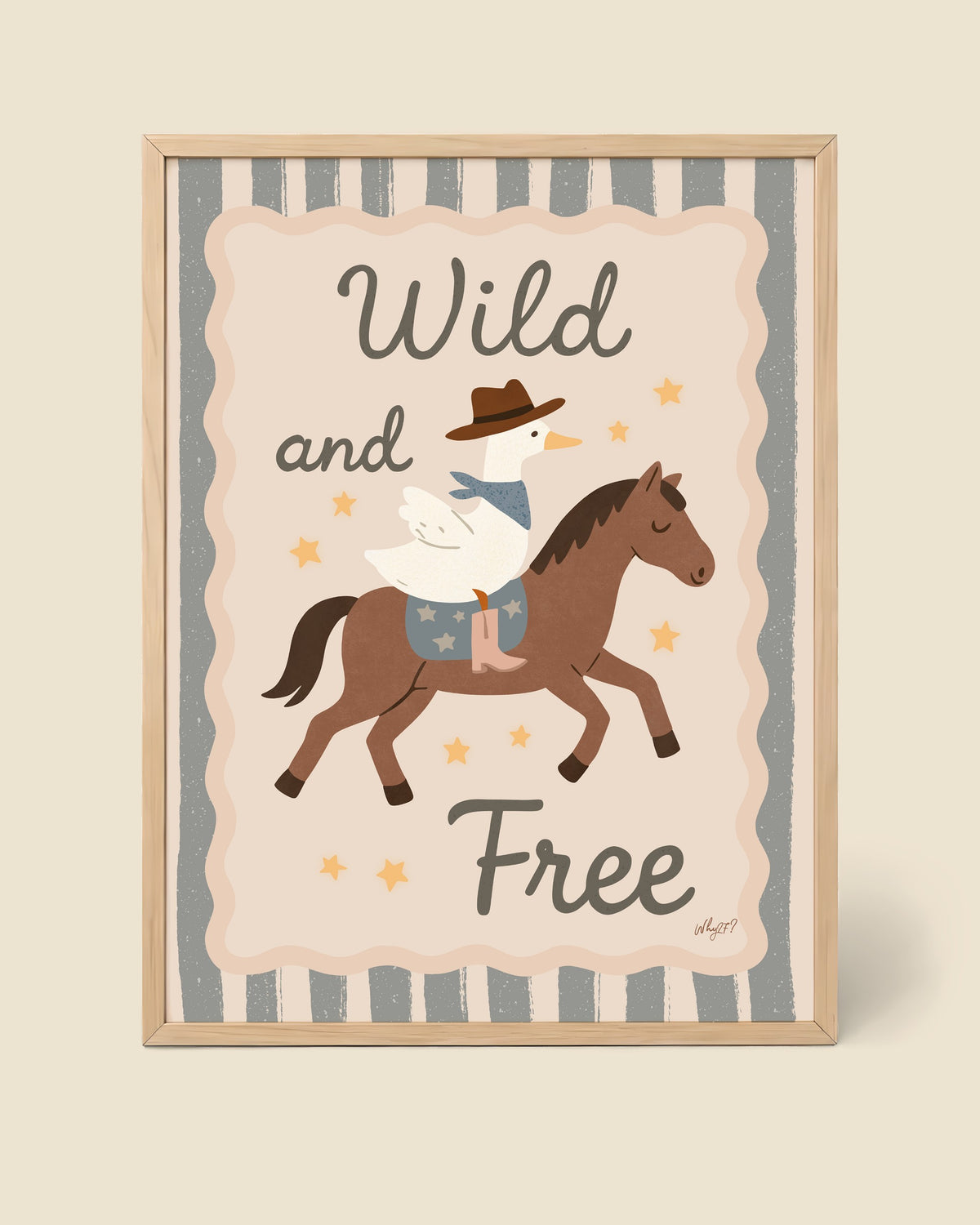 Wild And Free Cream Poster framed in a natural wood frame