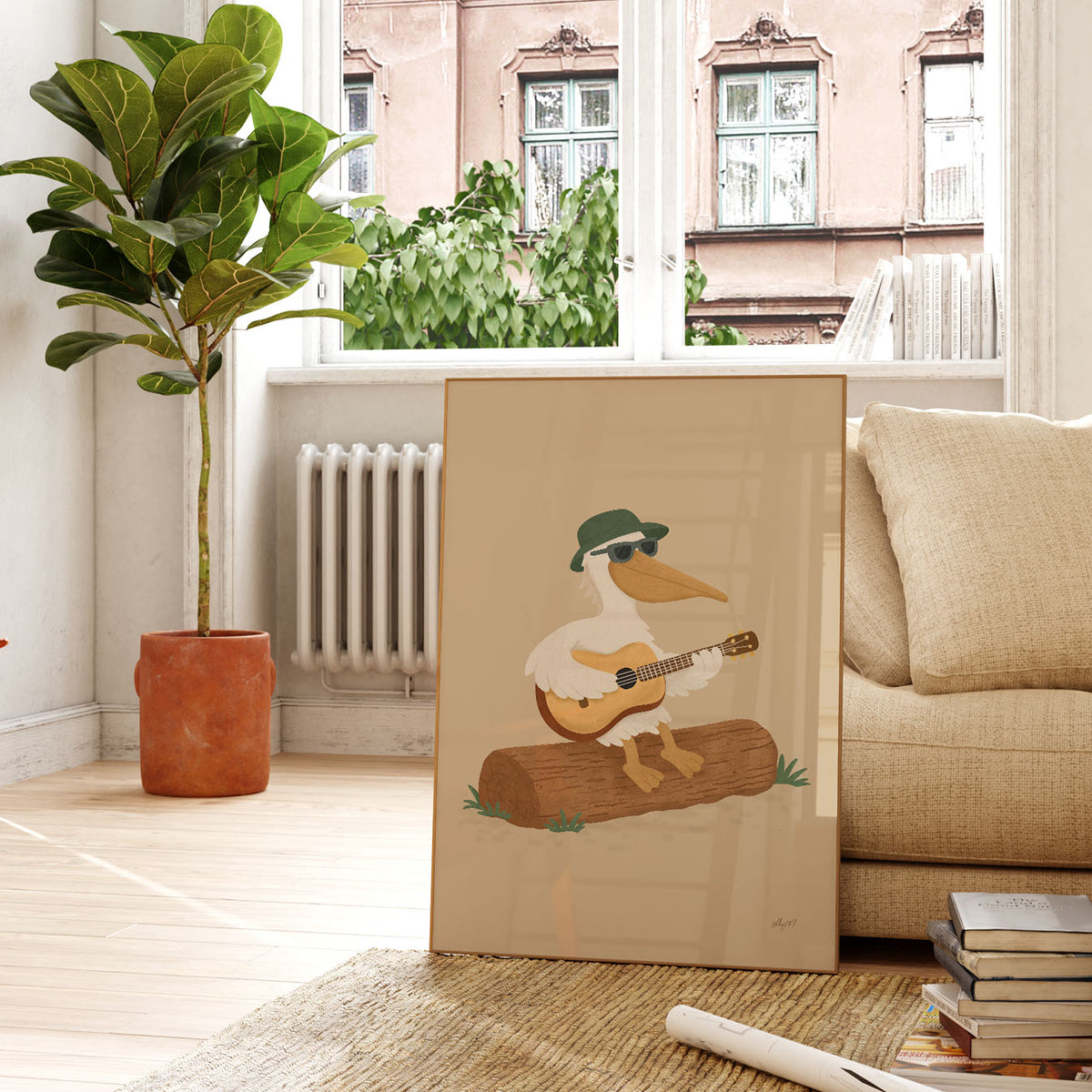 Pelikan mit Gitarre Poster