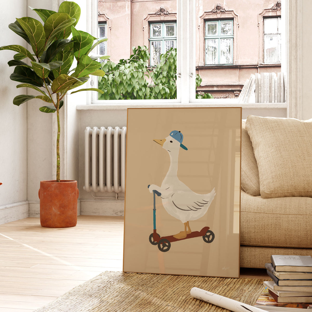 Goose On A Scooter Poster