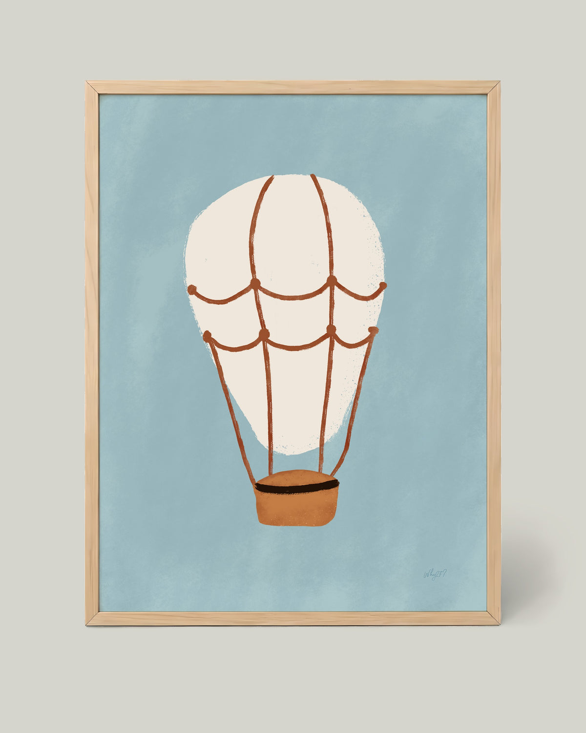 Hot Air Balloon Poster framed in a natural wood frame