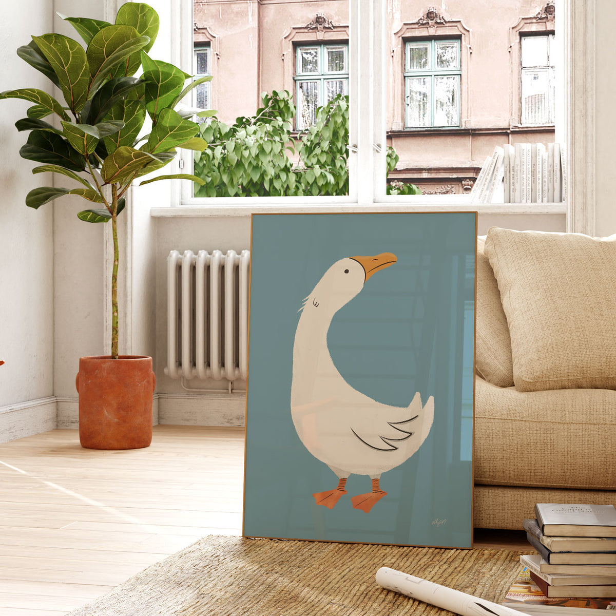 White Duck Blue Poster