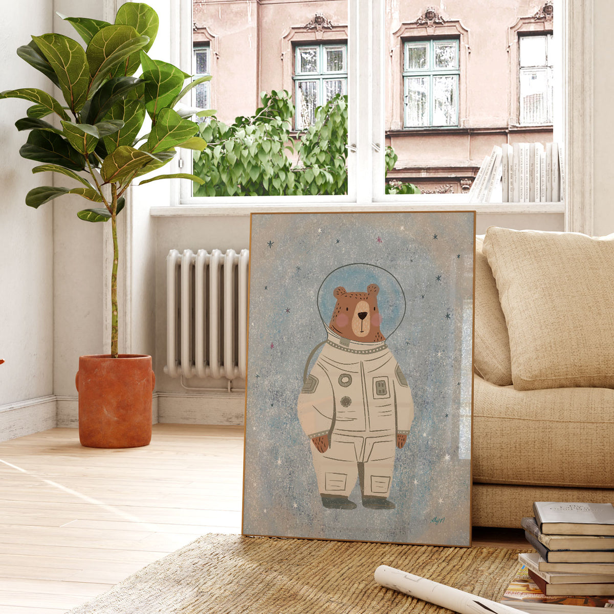 Astronaut Bear Blue Poster
