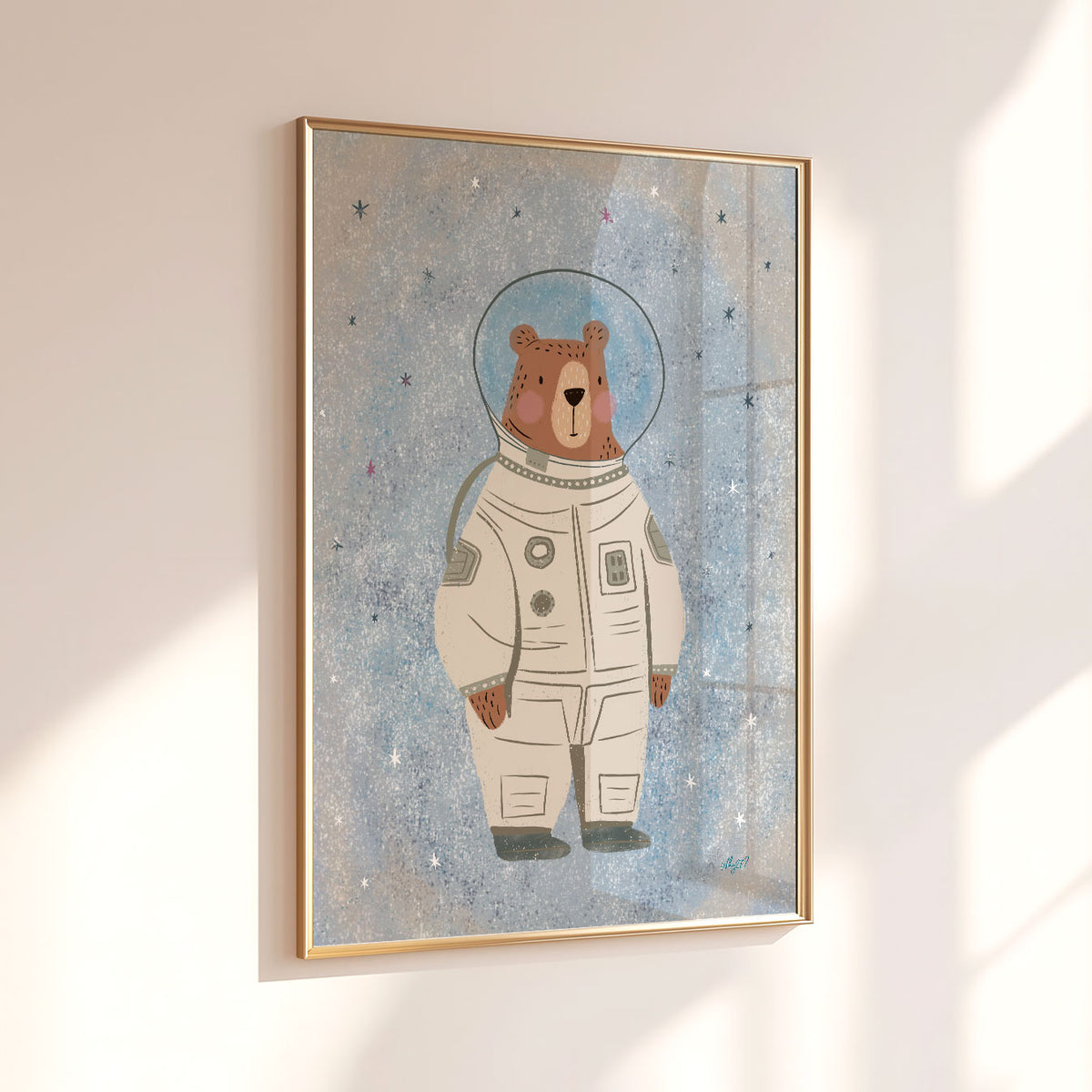 Astronaut Bear Blue Poster