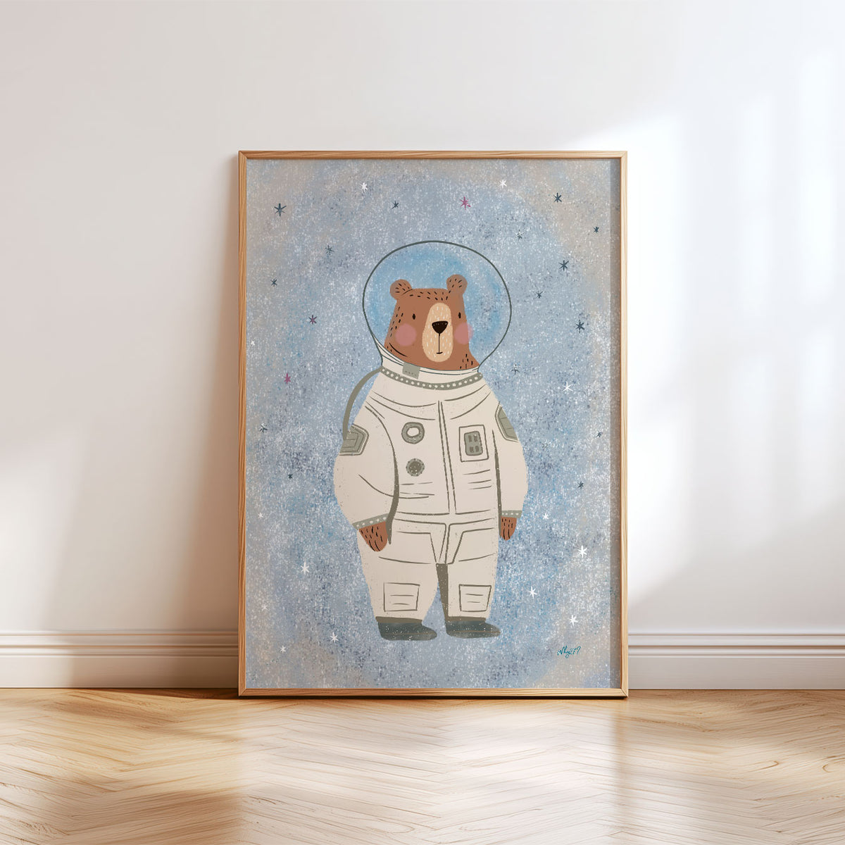 Astronaut Bear Blue Poster