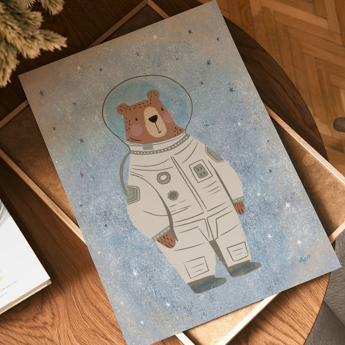 Astronaut Bear Blue Poster