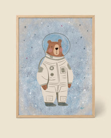 Póster Oso Astronauta Azul