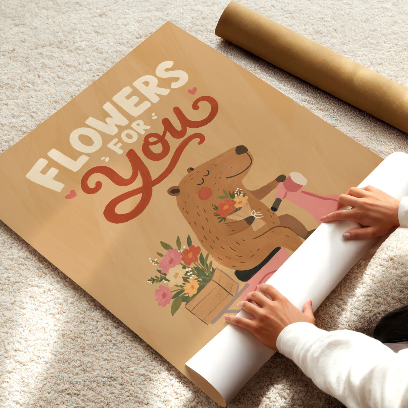 Flowers For You Bear Poster