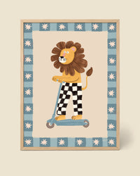 Póster León en Patinete con Estrellas