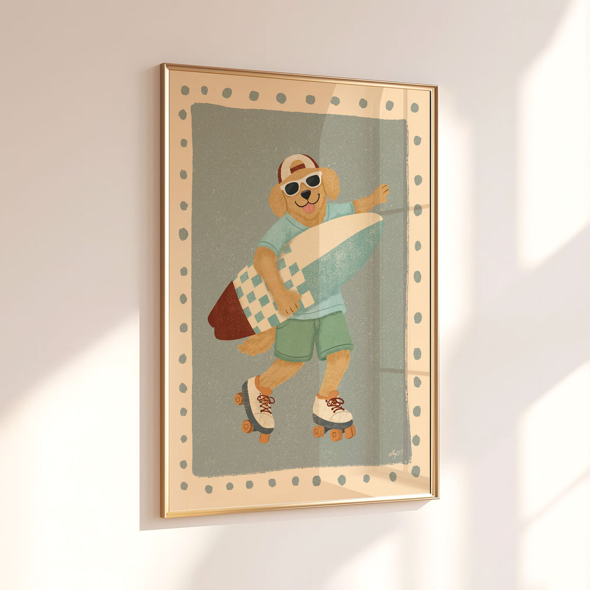 Surf Dog Stripes Poster