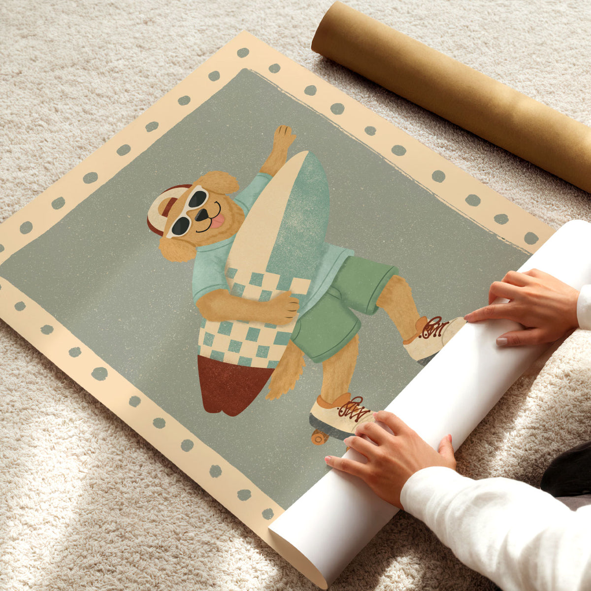 Surf Dog Stripes Poster