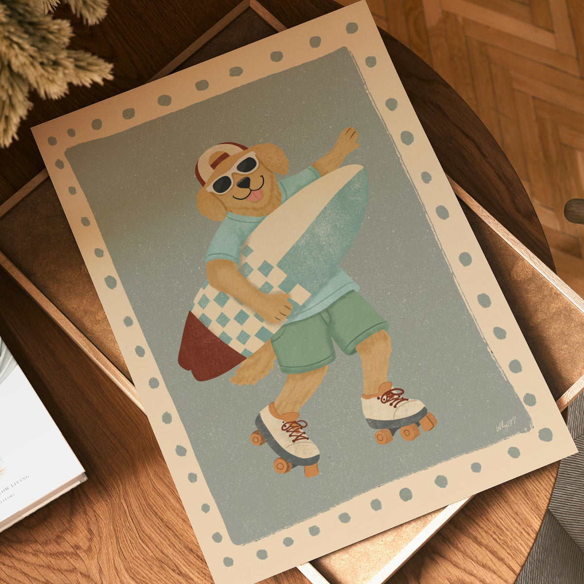 Surf Dog Stripes Poster