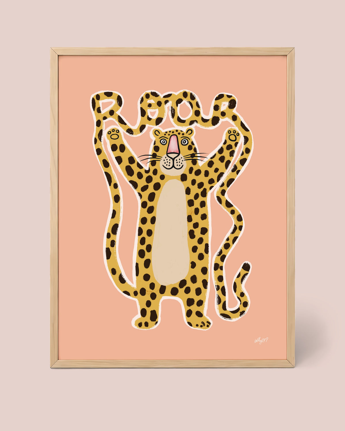 Roar Poster framed in a natural wood frame