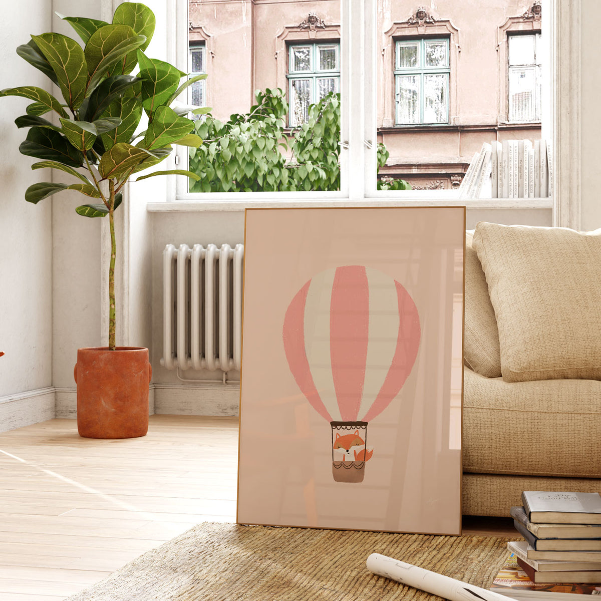 Balloon Fox Pink Poster