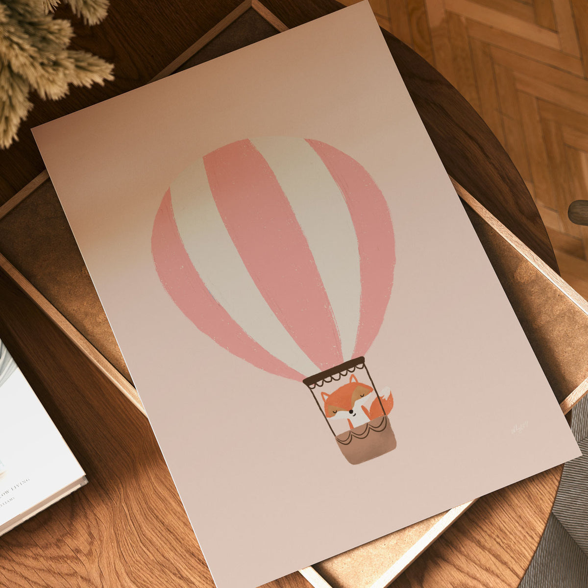 Balloon Fox Pink Poster