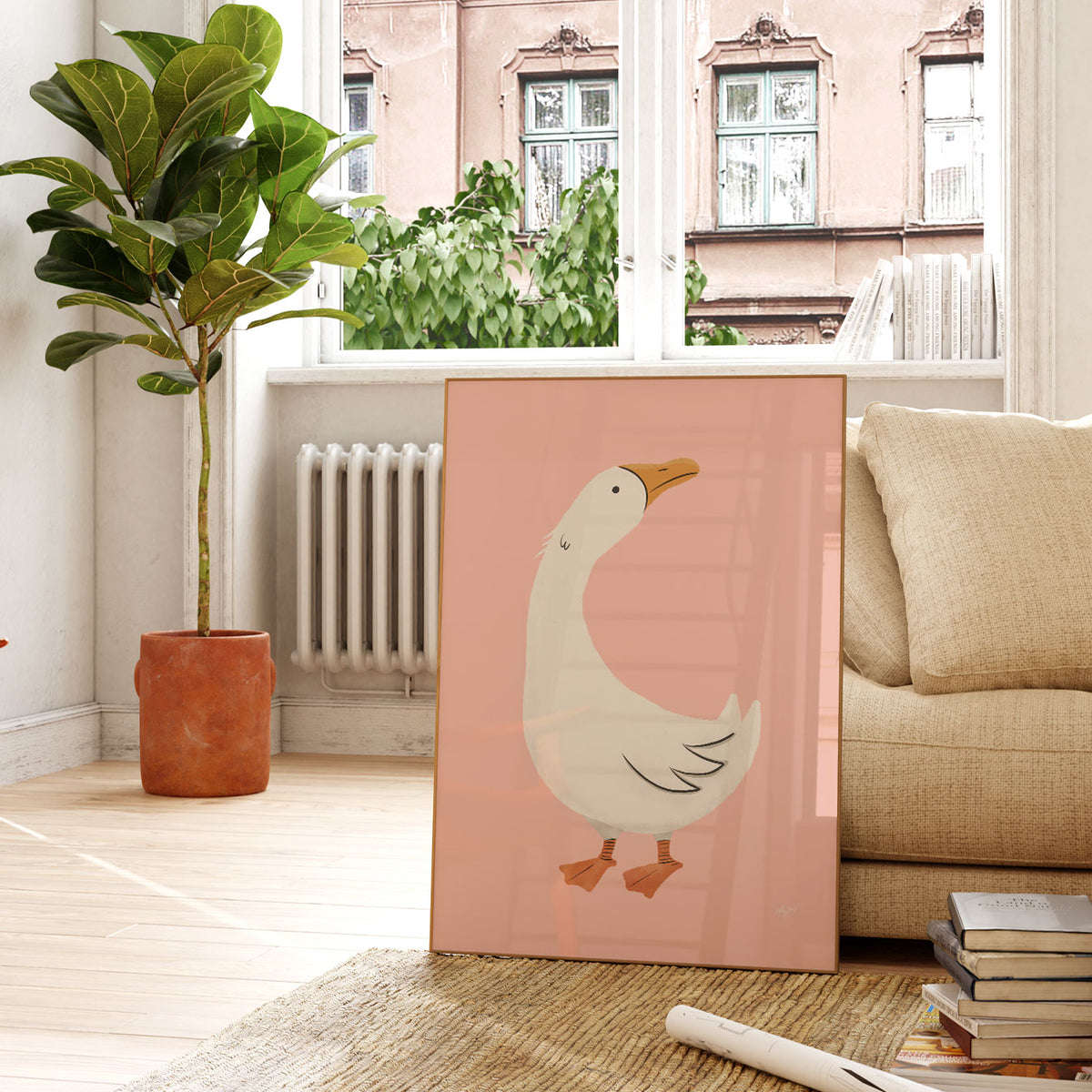 White Duck Pink Poster