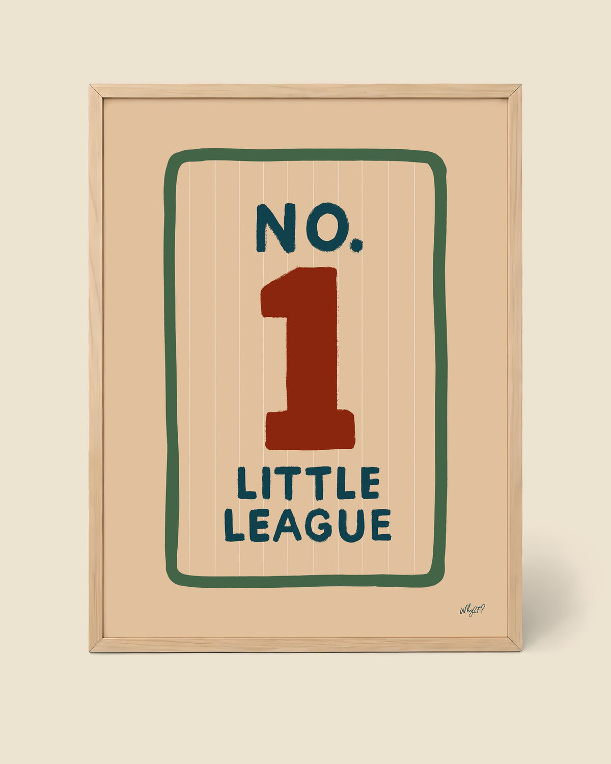 Little League Number Poster framed in a natural wood frame