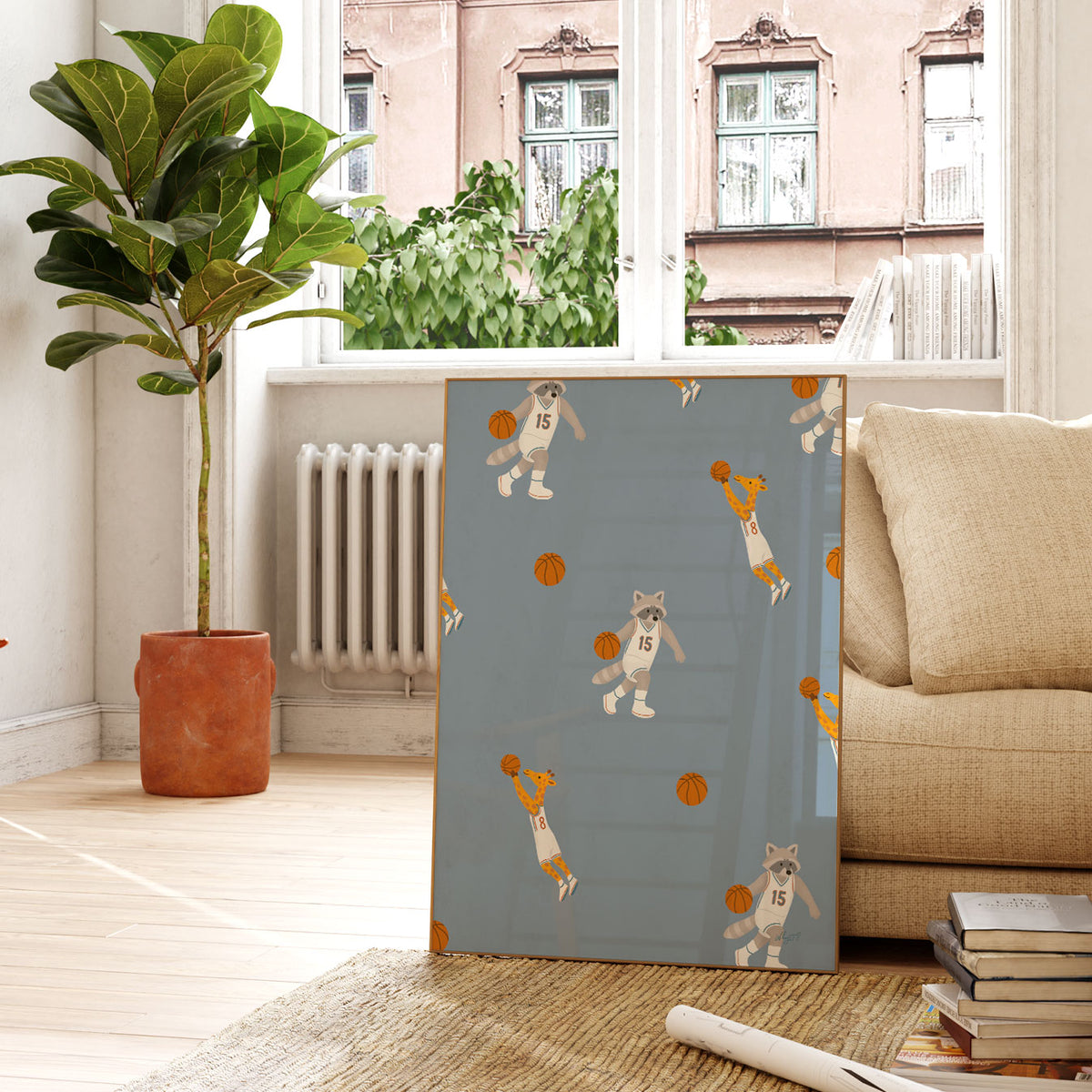 Basketball Animals Pattern Poster