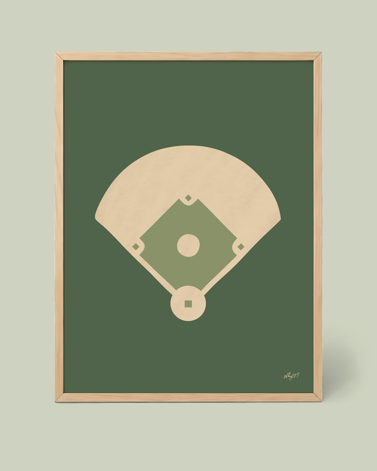 Green Baseball Field Poster framed in a natural wood frame