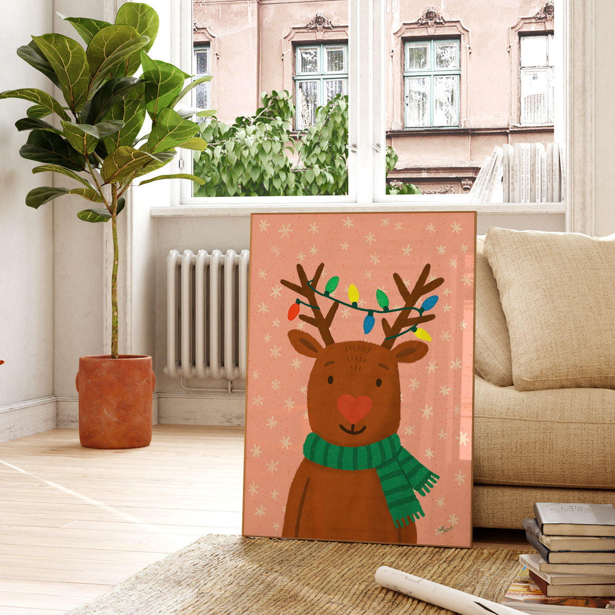 Reindeer With Lights Poster