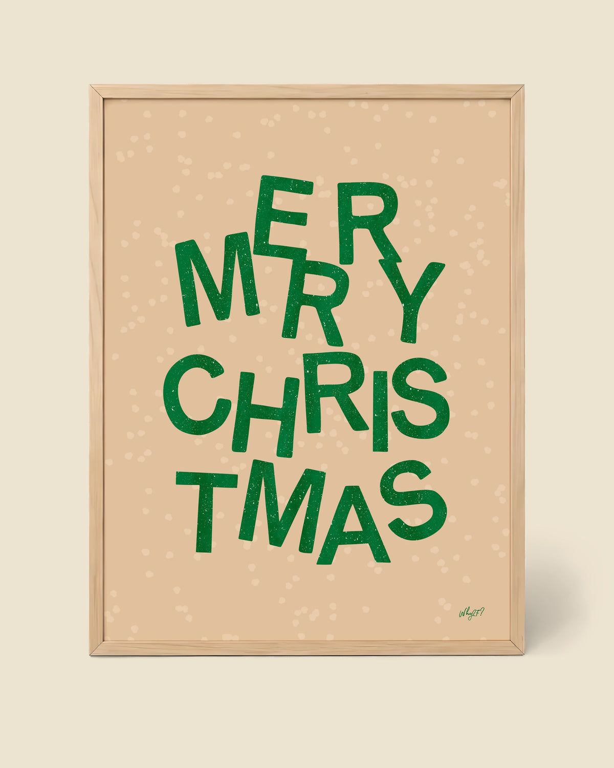 Merry Christmas Letters Poster framed in a natural wood frame
