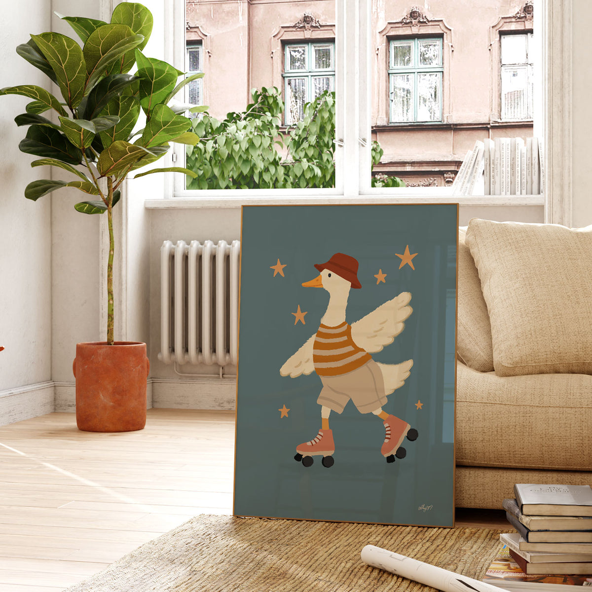 Roller Skating Goose Star Poster