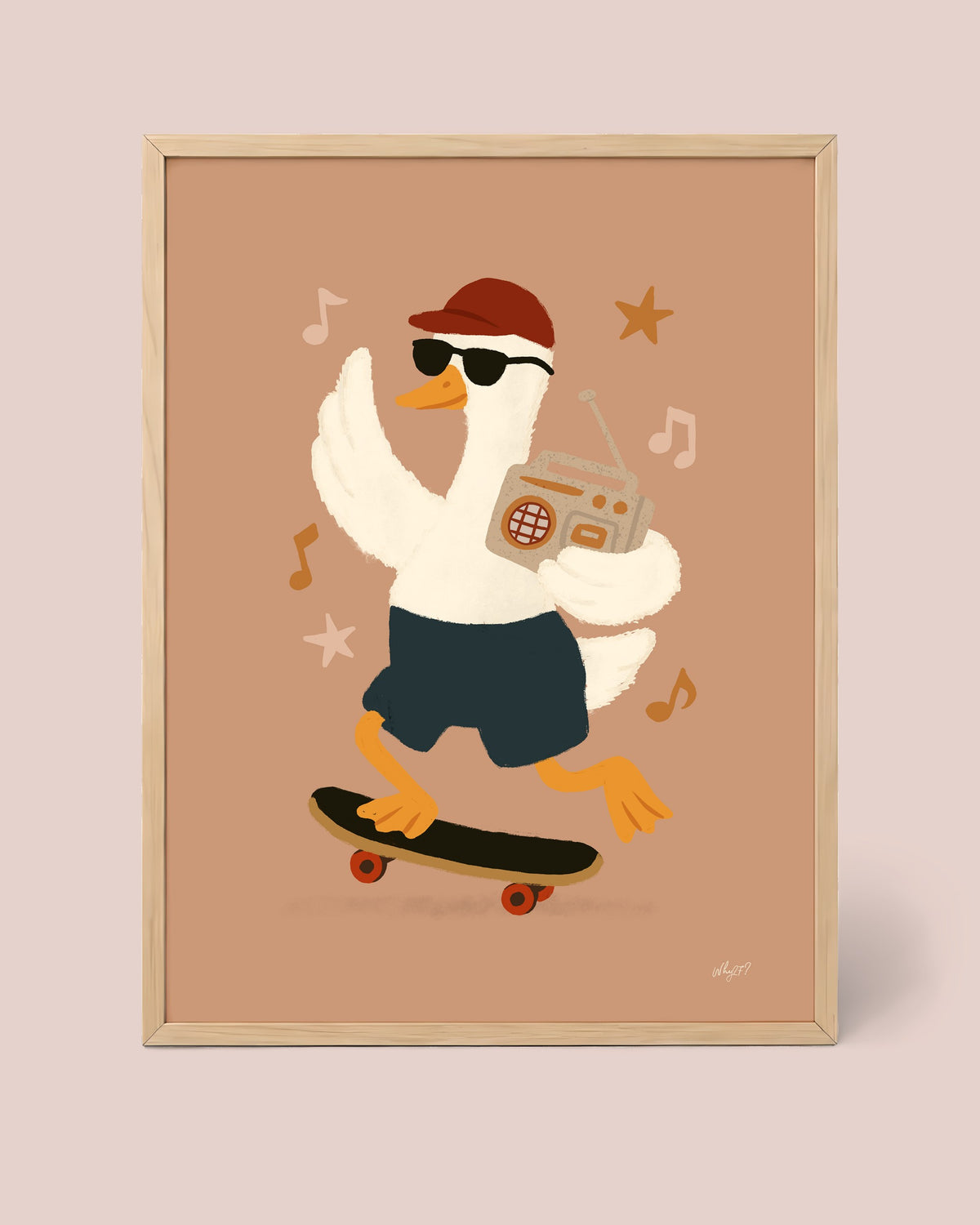 Skate Radio Goose Star Poster framed in a natural wood frame