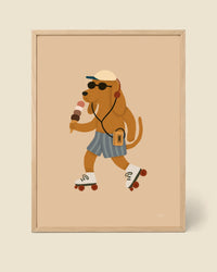 Affiche Chien en Roller avec une Glace