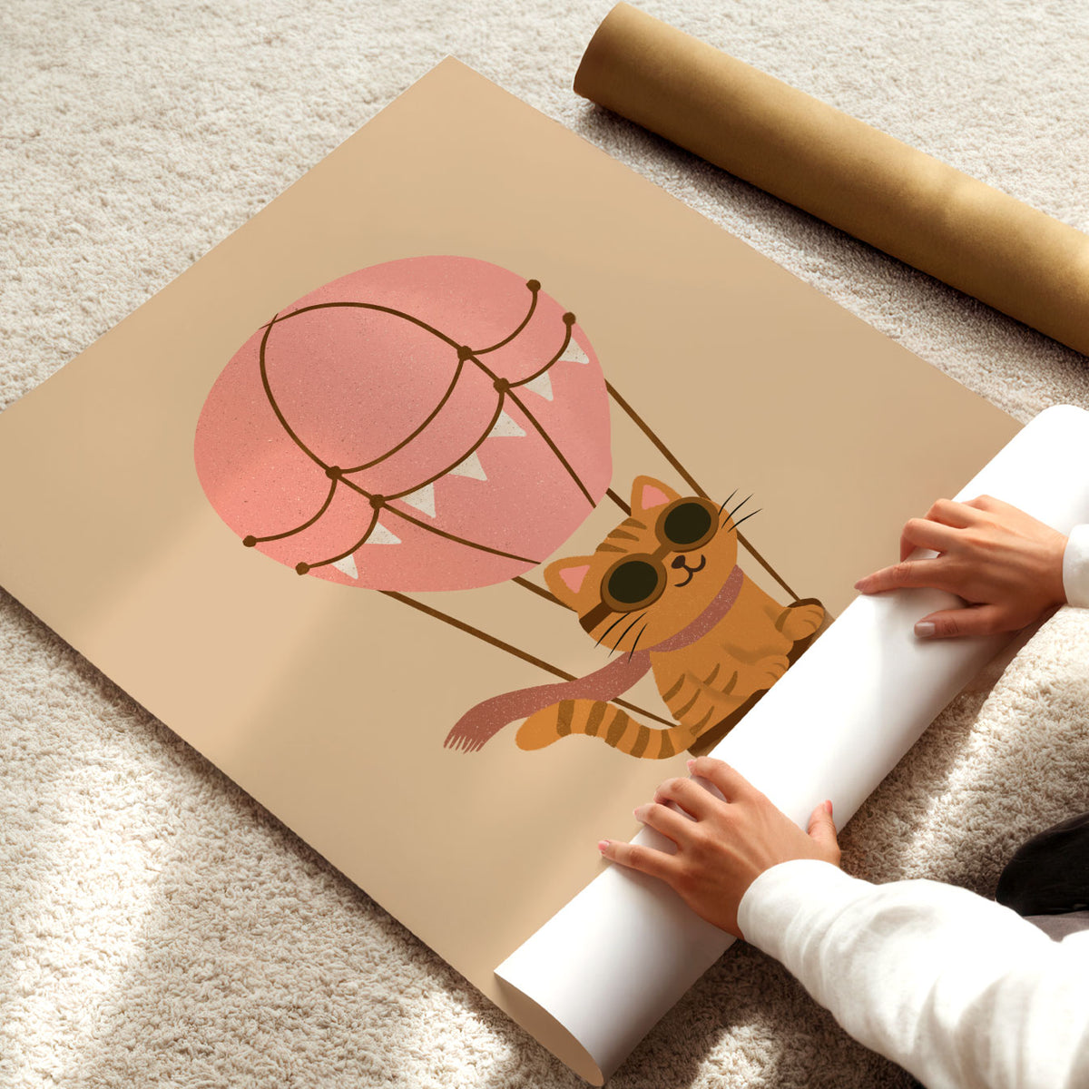 Cat Balloon Pink Poster