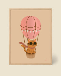 Katze im Heißluftballon Poster Rosa