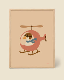 Póster Oca en Helicóptero Rosa