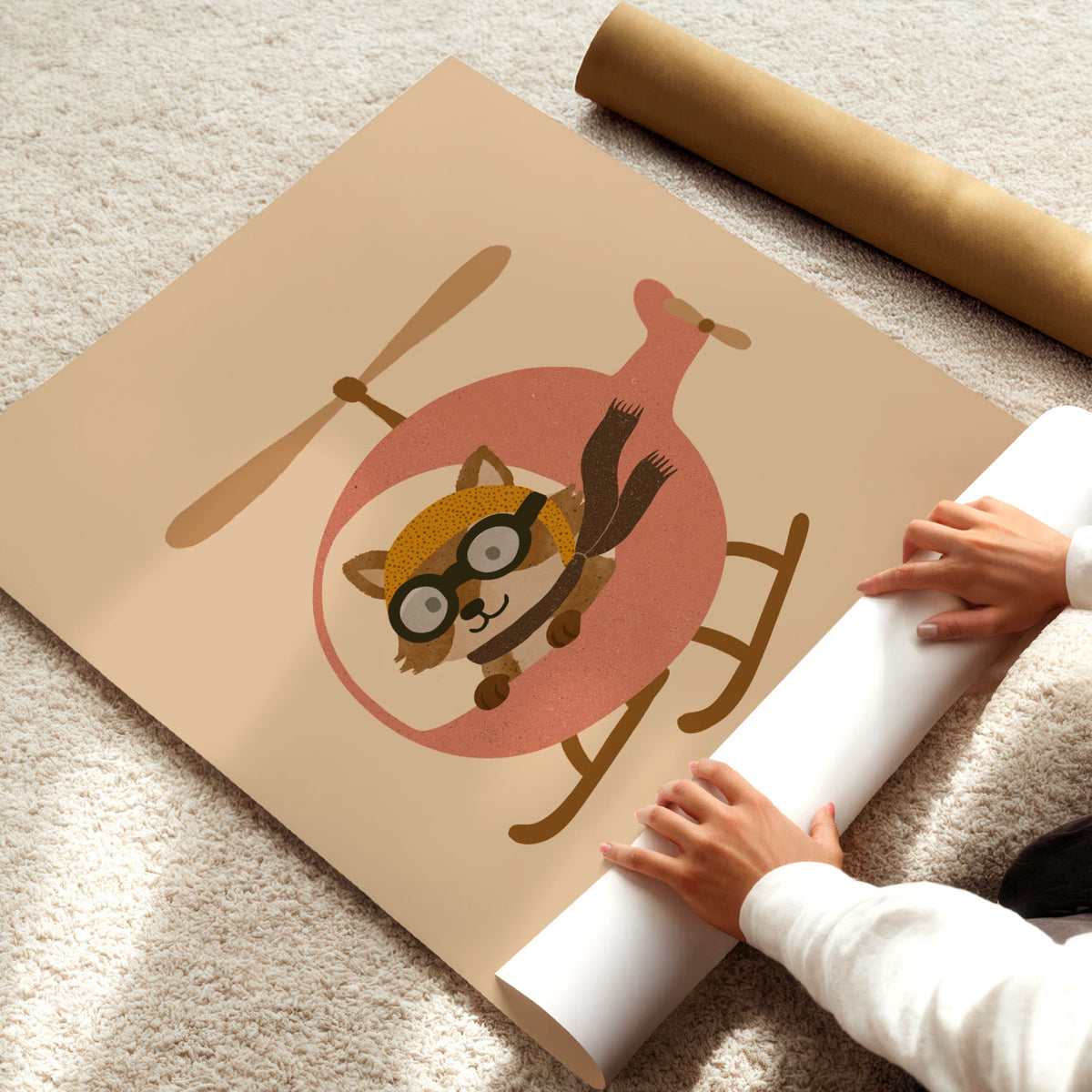 Racoon Helicopter Pink Poster