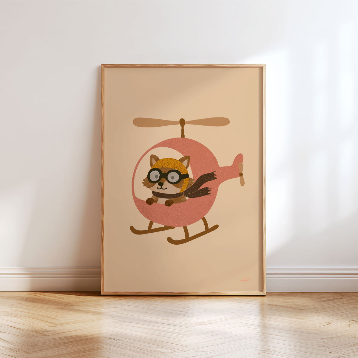 Racoon Helicopter Pink Poster