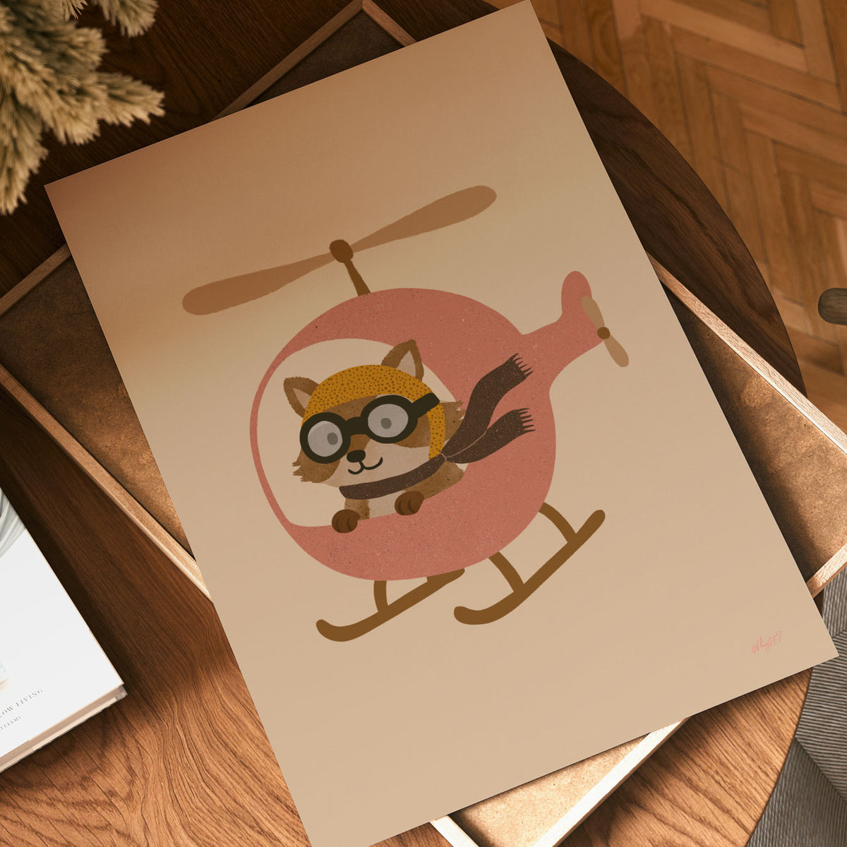 Racoon Helicopter Pink Poster