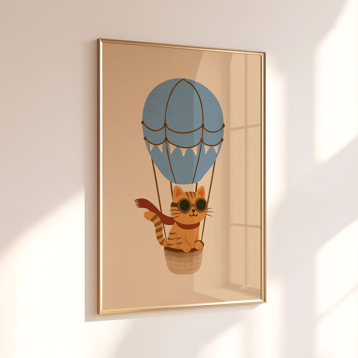 Cat Balloon Blue Poster