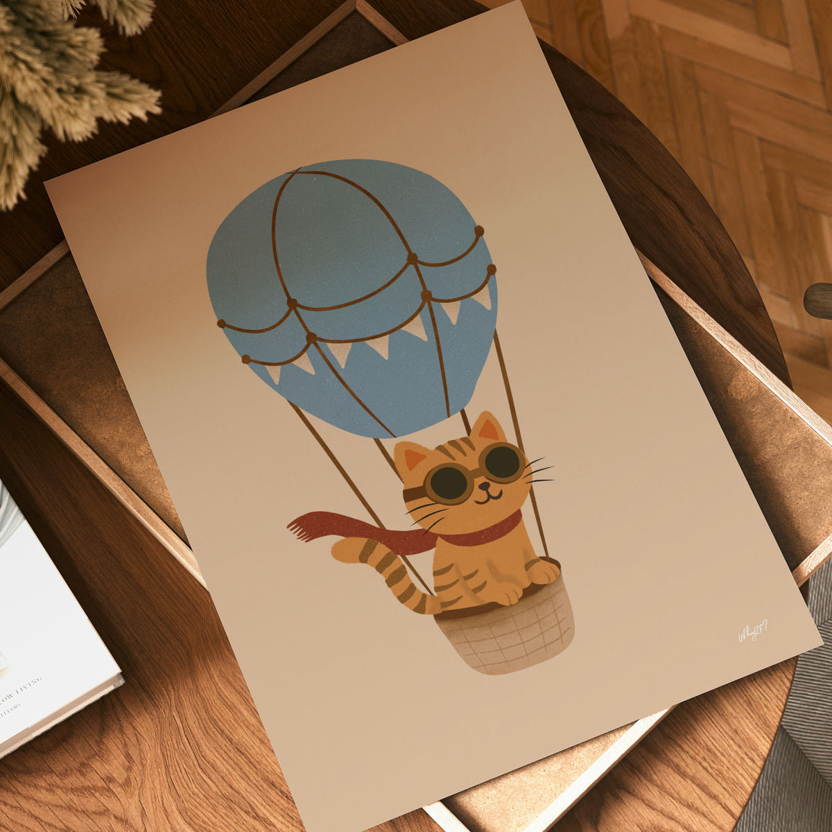 Cat Balloon Blue Poster