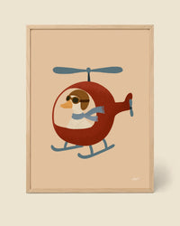 Kinderposter Gans im roten Hubschrauber