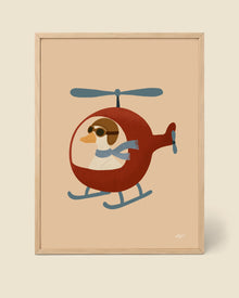 Póster infantil oca en helicóptero rojo