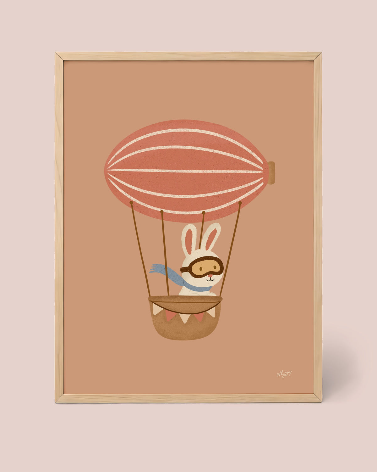 Rabbit Airship Poster framed in a natural wood frame