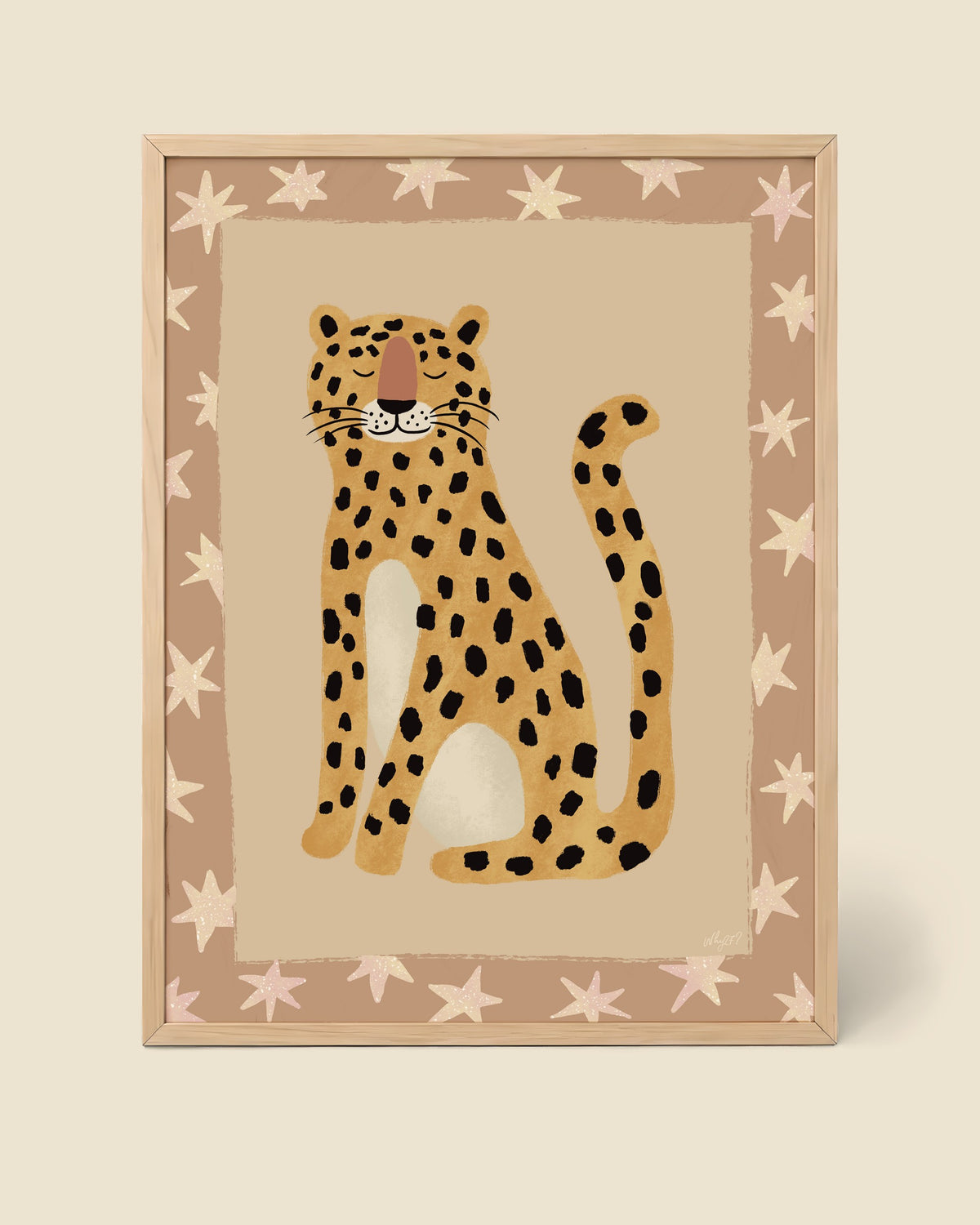 Wild Star Leopard Blue Poster framed in a natural wood frame
