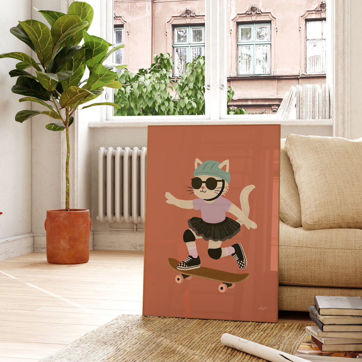 Skater Kitty Red Poster