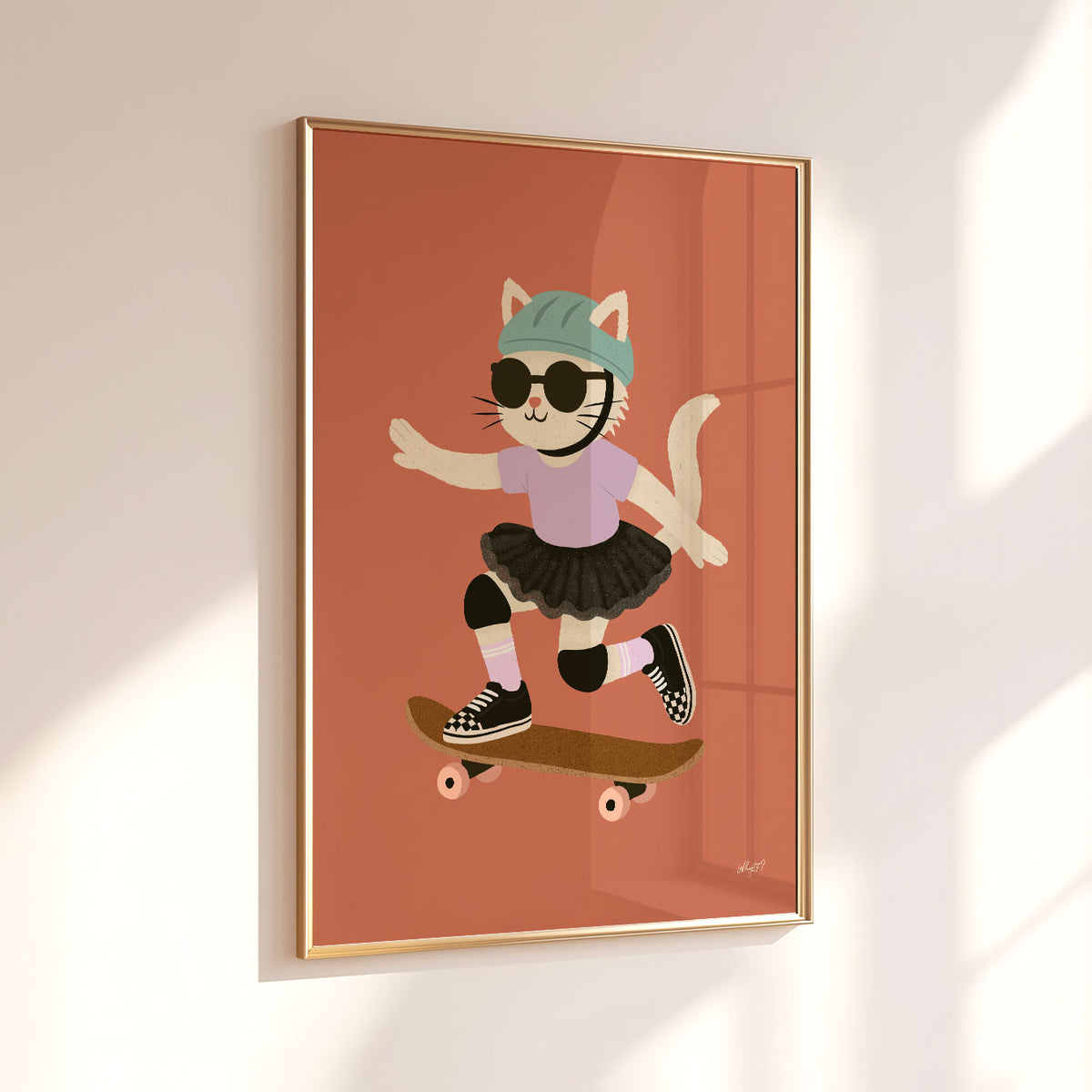 Skater Kitty Red Poster