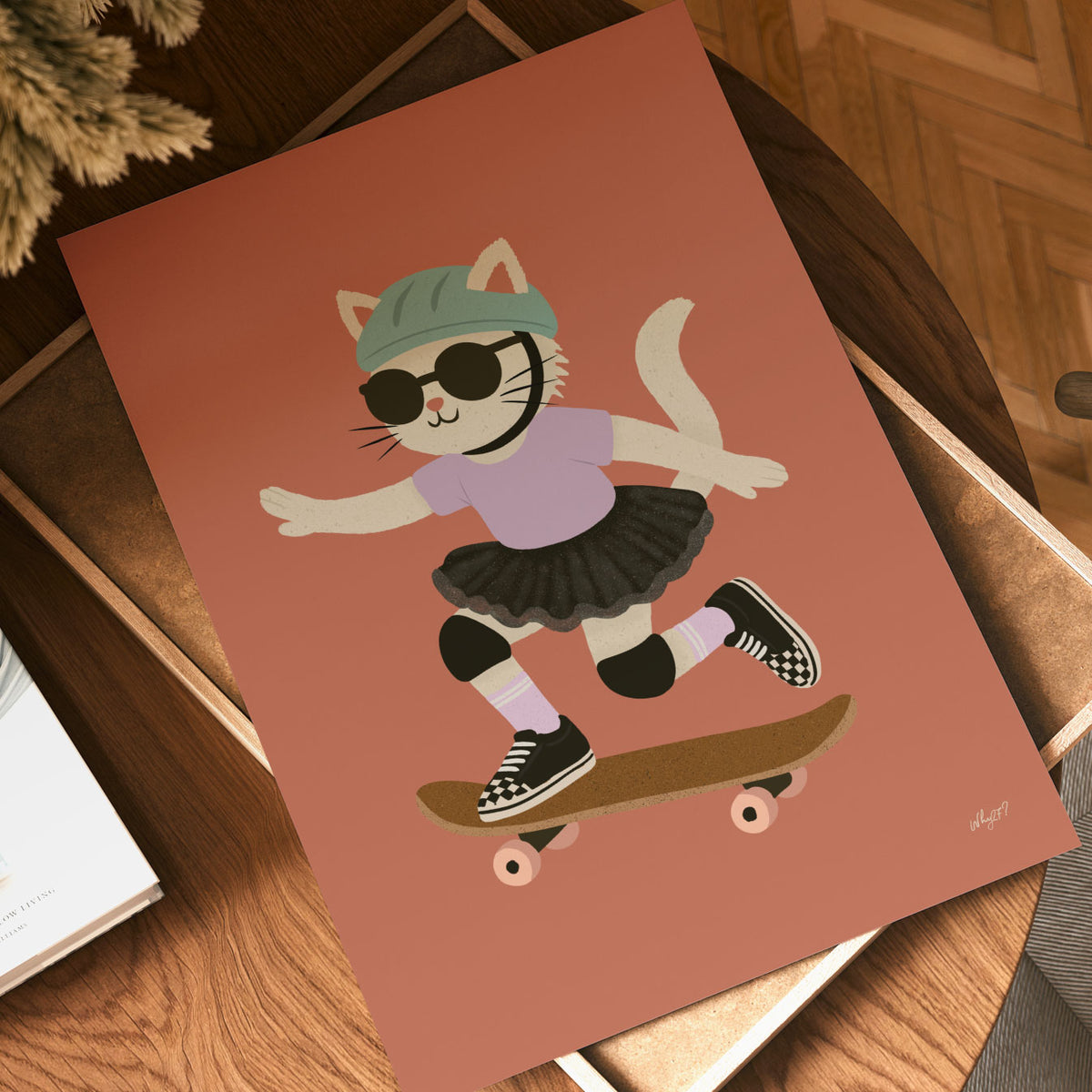 Skater Kitty Red Poster
