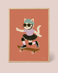 Lámina Gato Patinador en Rojo