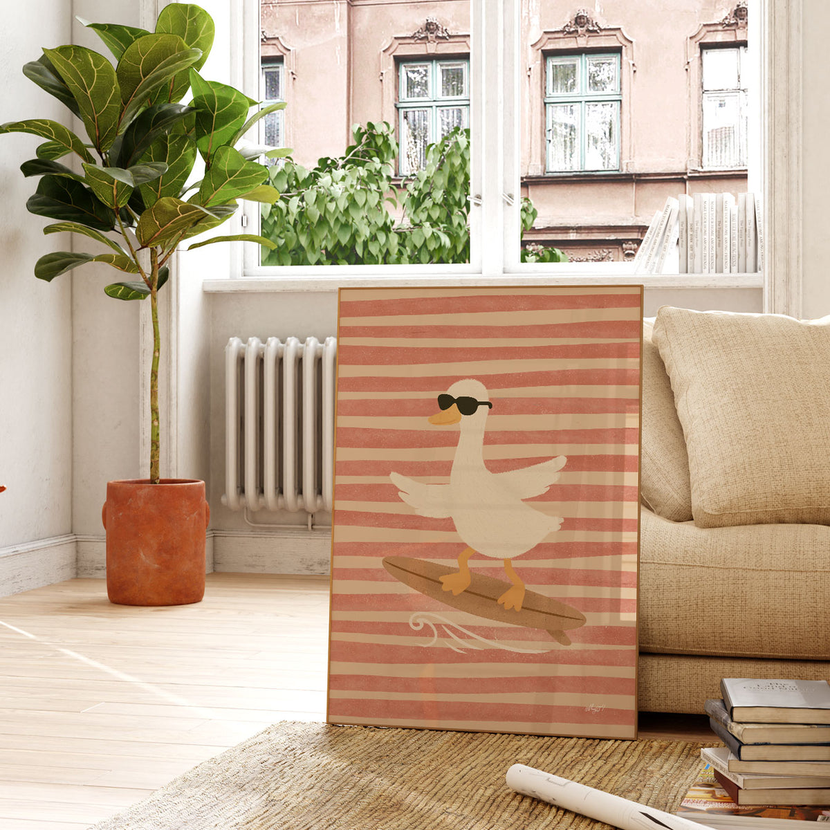 Surfer Goose Pink Poster