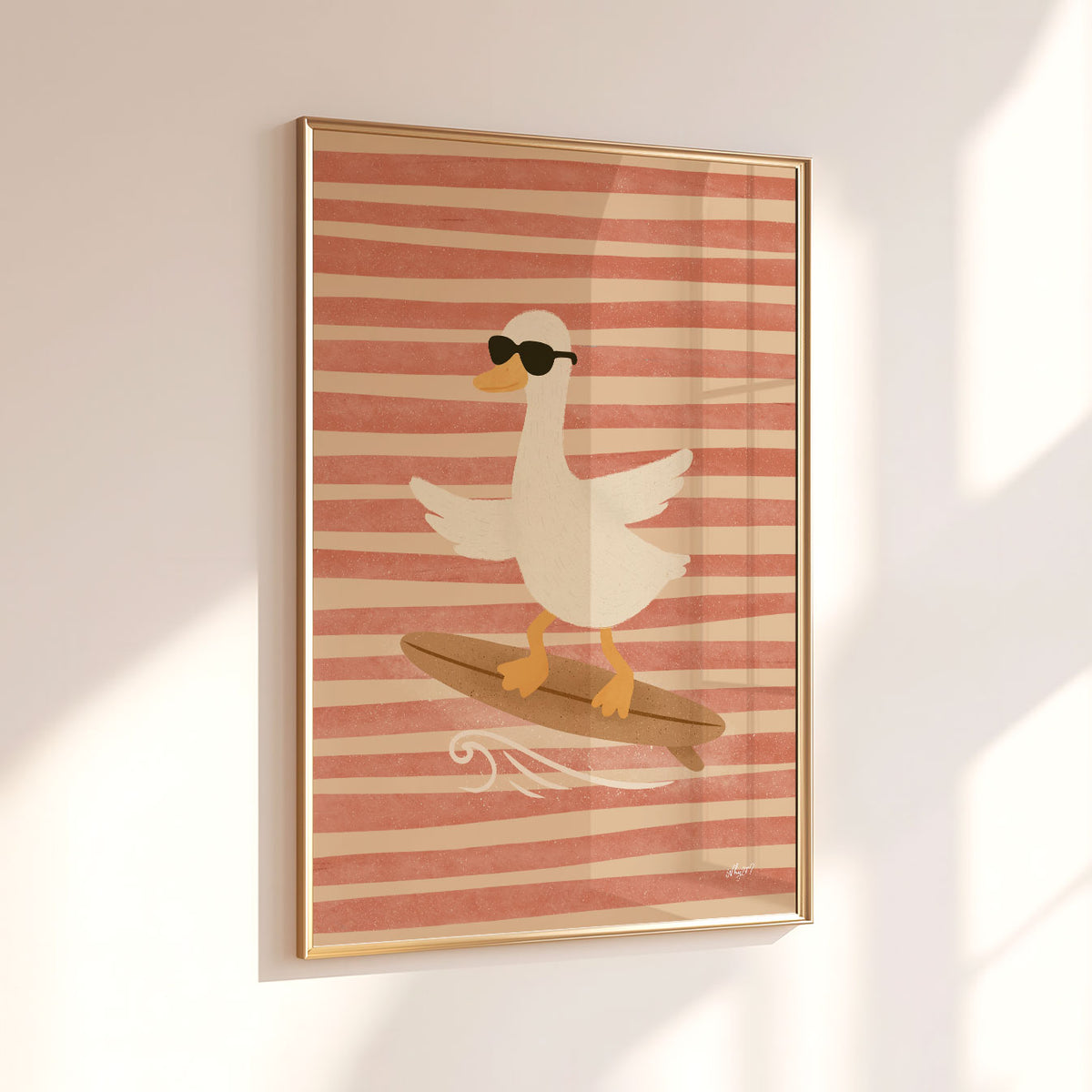 Surfer Goose Pink Poster