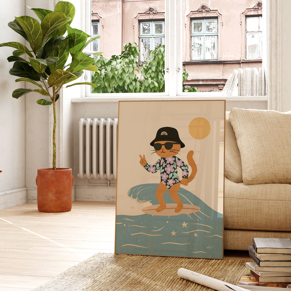 Surfer Kitty Wave Poster