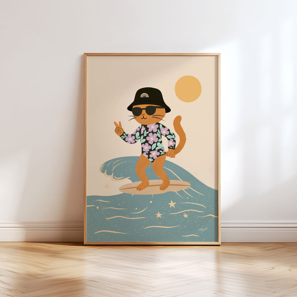 Surfer Kitty Wave Poster